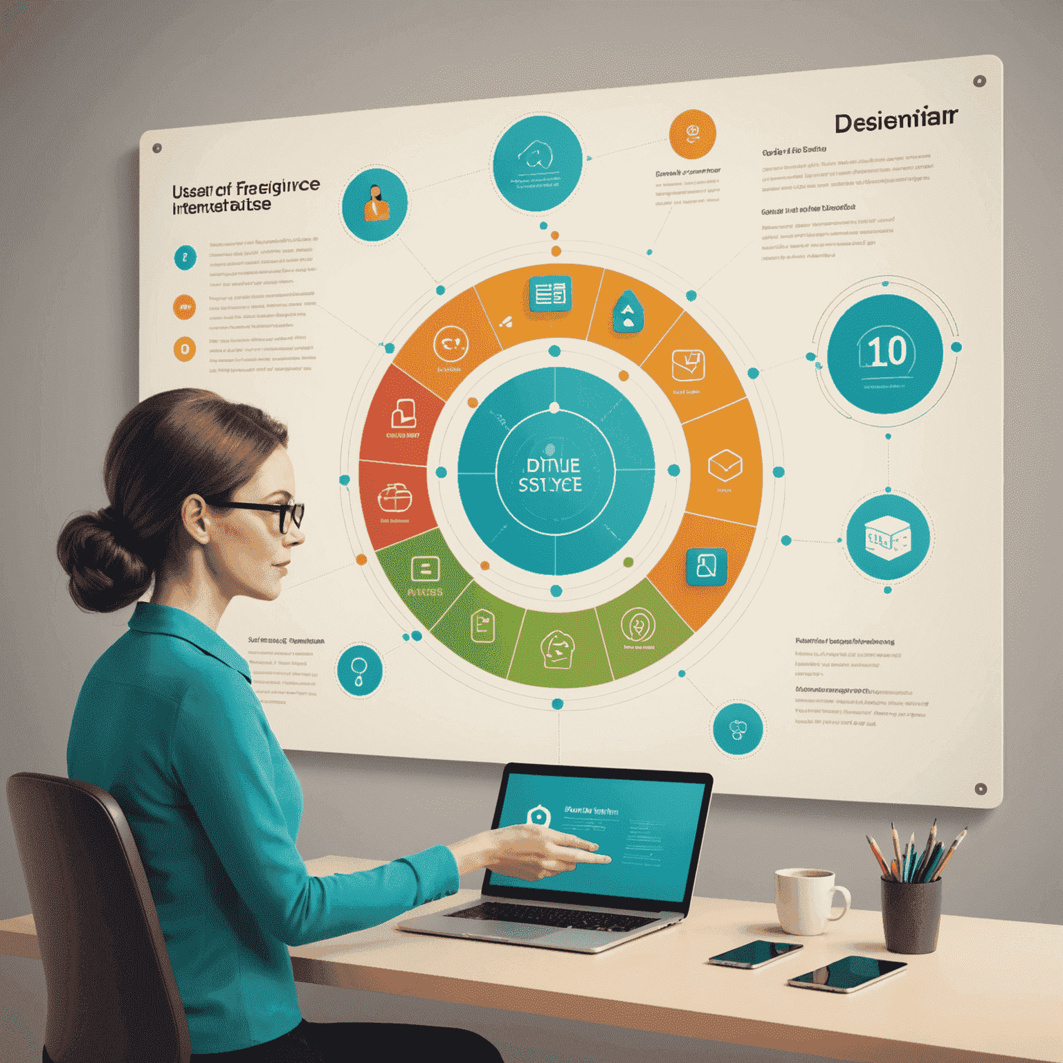 Illustration showcasing user-centered design principles, with a focus on creating intuitive and visually appealing interfaces. The image should convey the idea of designing for the user's needs and delivering a seamless user experience.