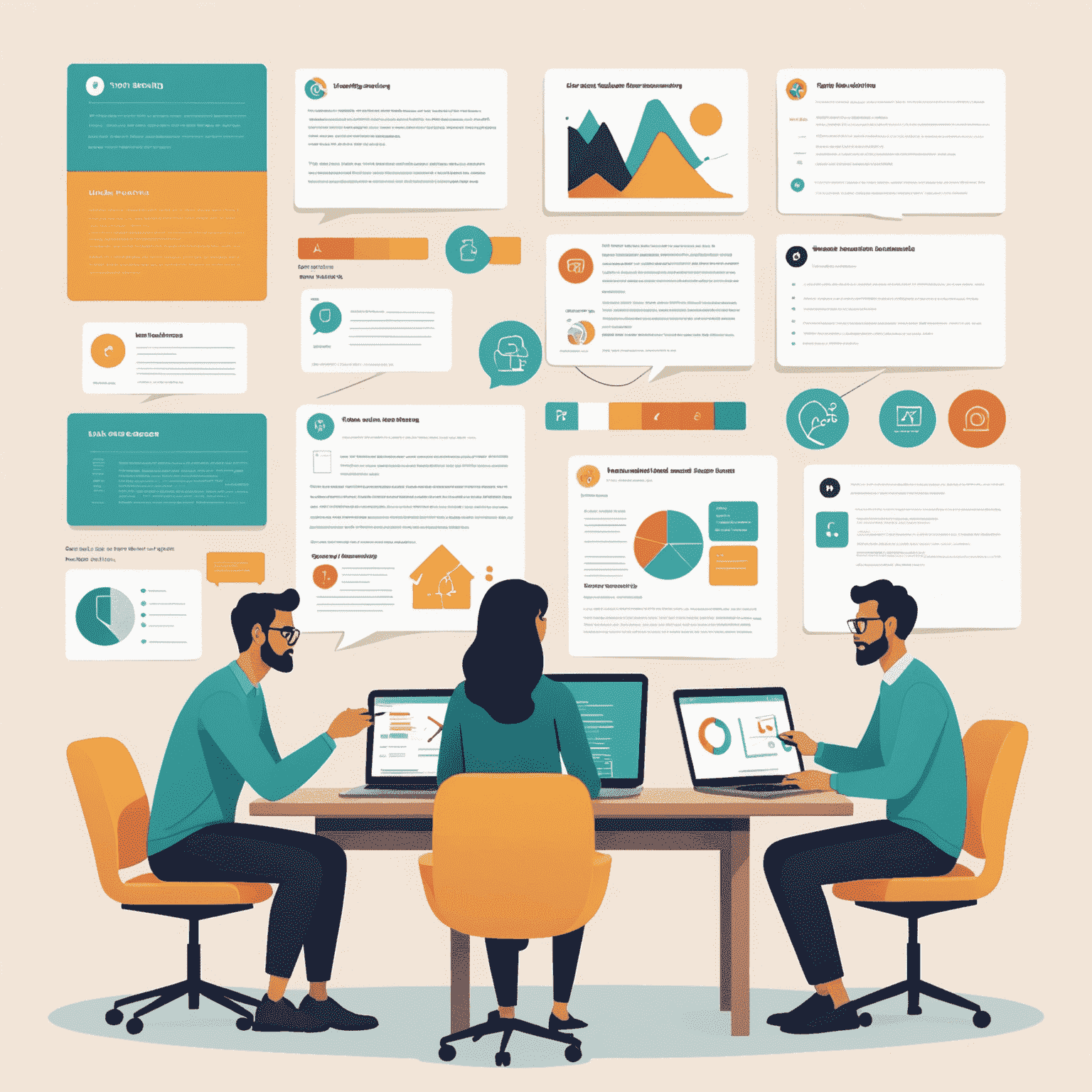 Illustration showcasing various user research techniques, such as user interviews, surveys, and usability testing, being conducted to gather insights for UX/UI design.